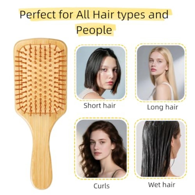 10 Pack Bamboo Hair Brushes, Natural Wooden Paddle Brush with Round-Tipped Bristles for Scalp Massage, Anti-Static Detangling and Hair Growth, Gentle for Women Men 9.84" x 3.4" - Image 5