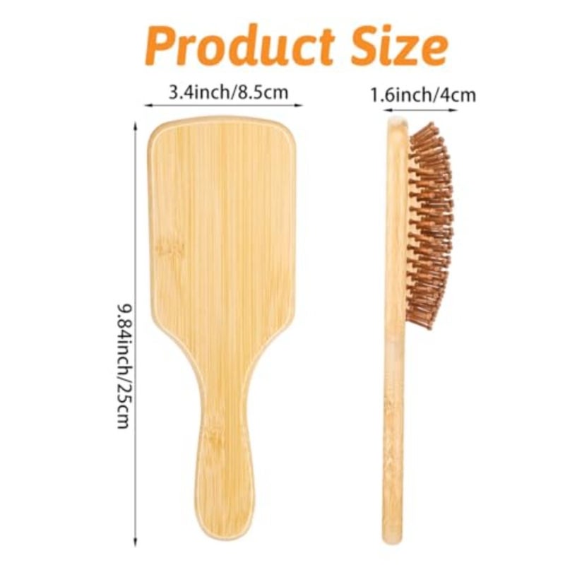 10 Pack Bamboo Hair Brushes, Natural Wooden Paddle Brush with Round-Tipped Bristles for Scalp Massage, Anti-Static Detangling and Hair Growth, Gentle for Women Men 9.84" x 3.4" - Image 2