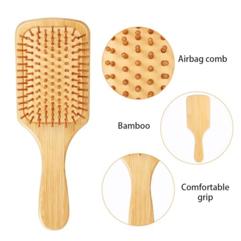 10 Pack Bamboo Hair Brushes, Natural Wooden Paddle Brush with Round-Tipped Bristles for Scalp Massage, Anti-Static Detangling and Hair Growth, Gentle for Women Men 9.84" x 3.4" - Image 3