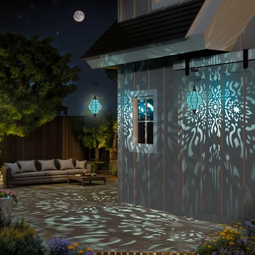 Hapjoy Hanging Solar Lights Outdoor Garden Decor Solar Lantern Waterproof Plastic Moroccan Outdoor Decorations for Patio Pathway Yard Backyard Garden Decorative (2, Black) - Image 4