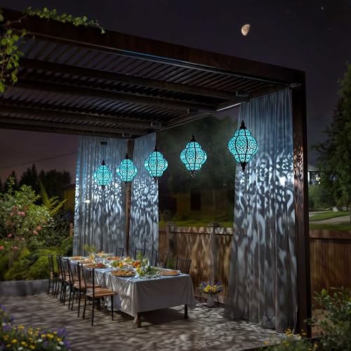 Hapjoy Hanging Solar Lights Outdoor Garden Decor Solar Lantern Waterproof Plastic Moroccan Outdoor Decorations for Patio Pathway Yard Backyard Garden Decorative (2, Black) - Image 5