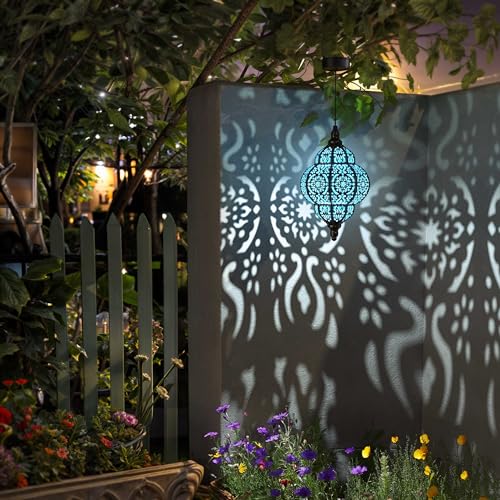 Hapjoy Hanging Solar Lights Outdoor Garden Decor Solar Lantern Waterproof Plastic Moroccan Outdoor Decorations for Patio Pathway Yard Backyard Garden Decorative (2, Black) - Image 3