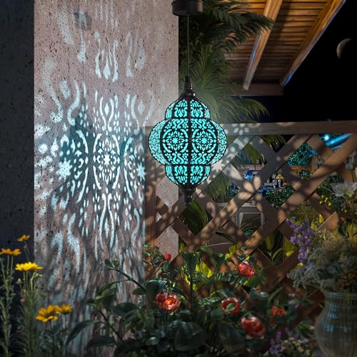 Hapjoy Hanging Solar Lights Outdoor Garden Decor Solar Lantern Waterproof Plastic Moroccan Outdoor Decorations for Patio Pathway Yard Backyard Garden Decorative (2, Black) - Image 2