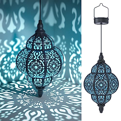 Hapjoy Hanging Solar Lights Outdoor Garden Decor Solar Lantern Waterproof Plastic Moroccan Outdoor Decorations for Patio Pathway Yard Backyard Garden Decorative (2, Black) - Image 1