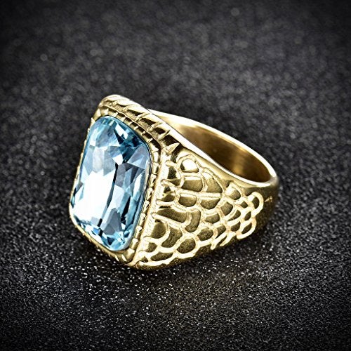 MASOP Unique Male Titanium Steel Ring Blue Cubic Zirconia Man Fashion Party Wedding Jewelry Size 11 - Image 2