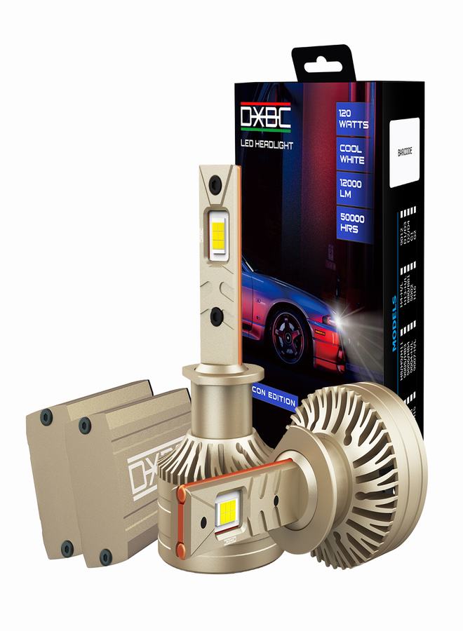 DXB-C Midnight H1 LED Car Headlight Bulbs, 160W 12000LM 300% Extremely Bright Light, 6500K Cool White LED Bulb for Low Beam and High Beam Headlights, Plug and Play, IP68 - Pack of 2 - Image 1