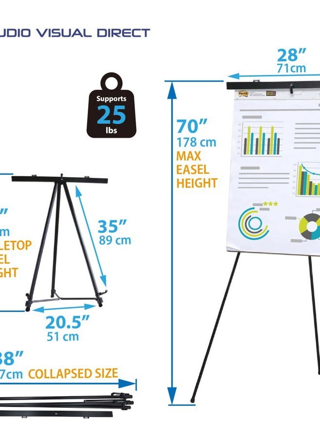 Audio-Visual Direct Lightweight Aluminum Flip-Chart Presentation Easel, 177 cm (Black, Pad Holder) - Image 3