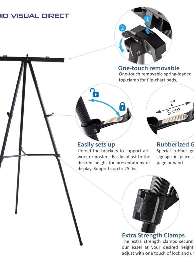 Audio-Visual Direct Lightweight Aluminum Flip-Chart Presentation Easel, 177 cm (Black, Pad Holder) - Image 4