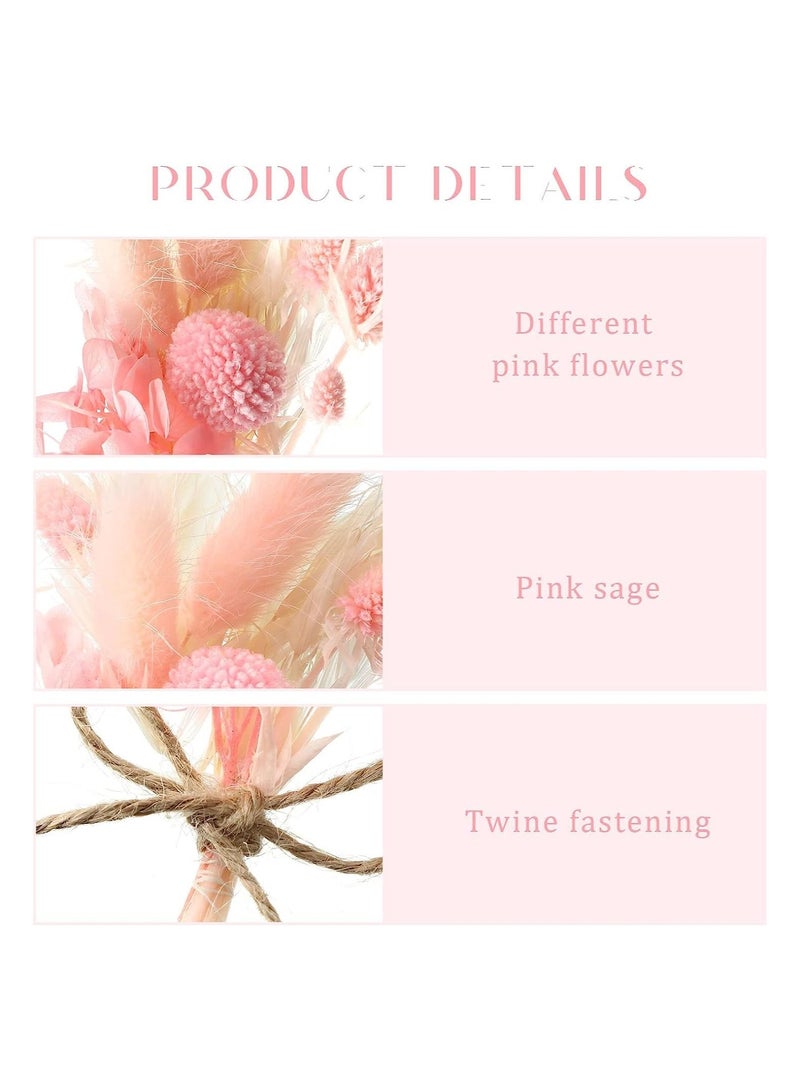 Y&D 10 Pack Mini Dried Flower Bouquet 6.3'' Pink Sage White Wheat Flowers for Vase DIY Craft Photo Props Card Decor Bohemian Wedding with Stems Embossing Plant Stem Bunch - Image 5