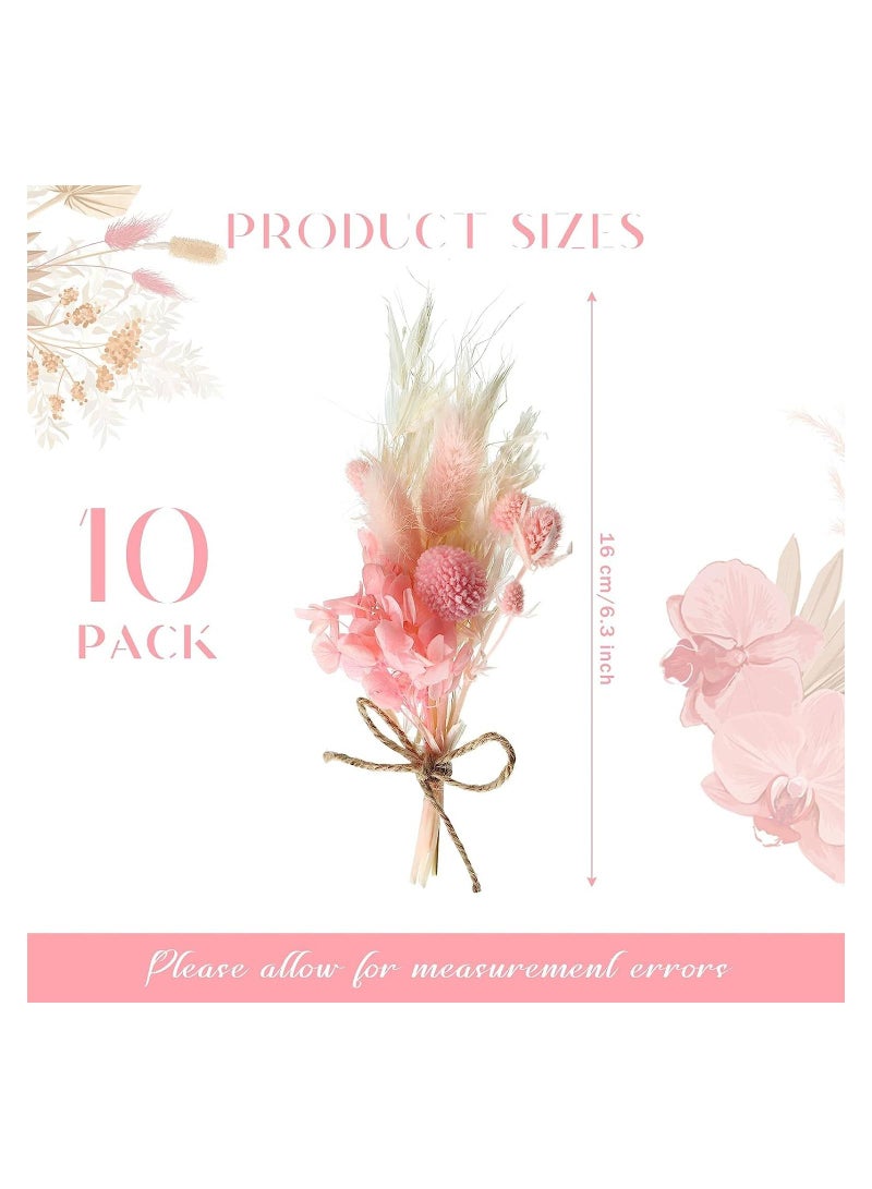 Y&D 10 Pack Mini Dried Flower Bouquet 6.3'' Pink Sage White Wheat Flowers for Vase DIY Craft Photo Props Card Decor Bohemian Wedding with Stems Embossing Plant Stem Bunch - Image 4