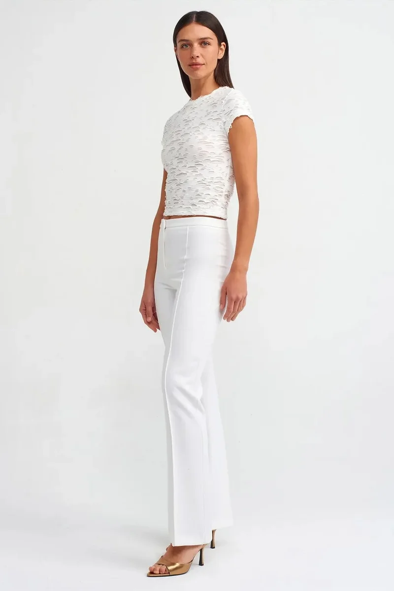 Dilvin White DILVIN Women's Textured Crop T-Shirt With Cut-Out Detail for Women | Best Price UAE