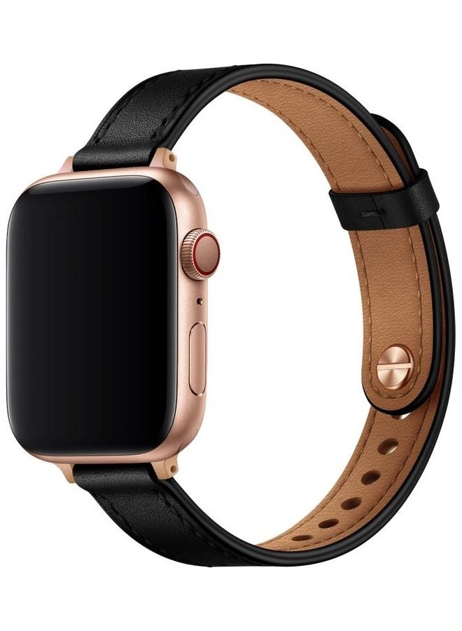 NIBEMINENT 14mm Couple Style Leather Replacement Strap Watchband For Apple Watch Series 7/6/SE/5/4/3/2/1 41/40/38mm Black - Image 2