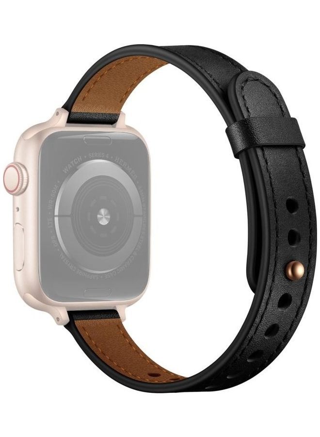 NIBEMINENT 14mm Couple Style Leather Replacement Strap Watchband For Apple Watch Series 7/6/SE/5/4/3/2/1 41/40/38mm Black - Image 1