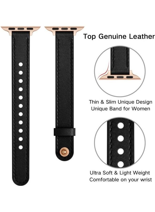 NIBEMINENT 14mm Couple Style Leather Replacement Strap Watchband For Apple Watch Series 7/6/SE/5/4/3/2/1 41/40/38mm Black - Image 3
