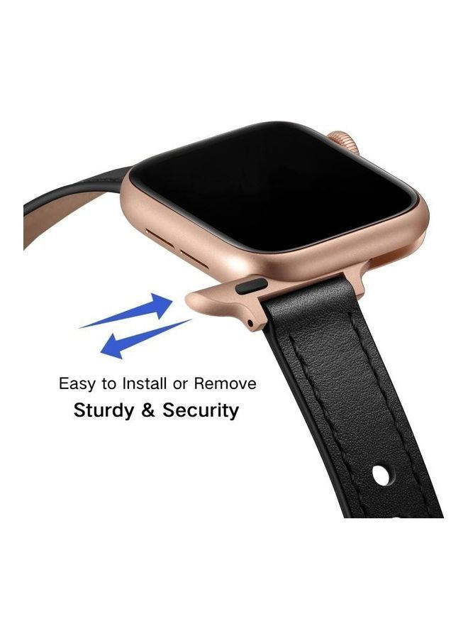 NIBEMINENT 14mm Couple Style Leather Replacement Strap Watchband For Apple Watch Series 7/6/SE/5/4/3/2/1 41/40/38mm Black - Image 4