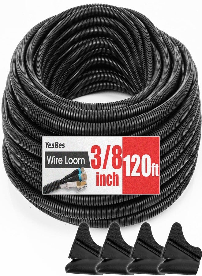 YesBes 120 FT Wire Loom 3/8 Inch, Split Wire Loom Tubing Wire Conduit, Wire Protector Tubing - Black - Image 1