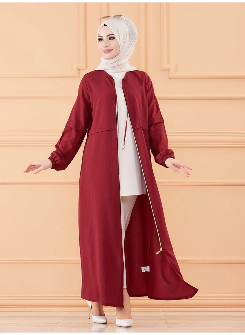 Tofisa Zippered Topcoat - Claret Red -