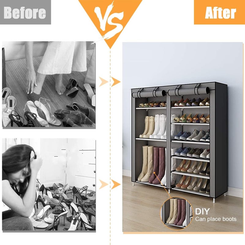 Cestbella Fabric Shoes Rack Cabinet Closet Shoe Storage Organizer with Cover Dustproof Grey 7 Layers 12 Lattices for Bedroom Living Room Hallway Holds 36 Pairs of Shoes - Image 5