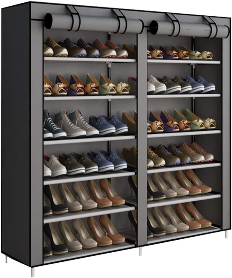 Cestbella Fabric Shoes Rack Cabinet Closet Shoe Storage Organizer with Cover Dustproof Grey 7 Layers 12 Lattices for Bedroom Living Room Hallway Holds 36 Pairs of Shoes - Image 1