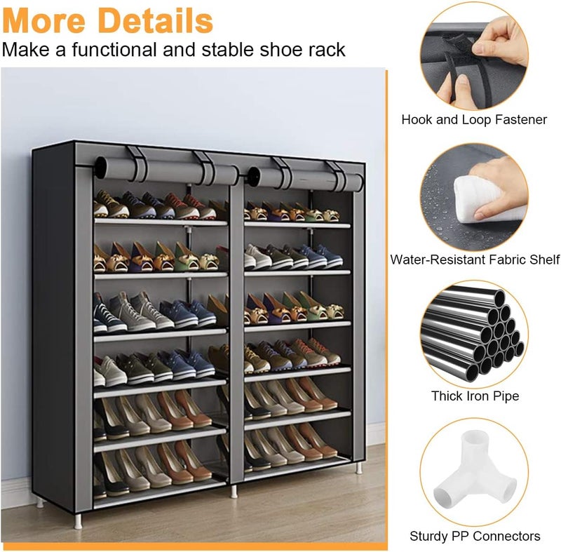 Cestbella Fabric Shoes Rack Cabinet Closet Shoe Storage Organizer with Cover Dustproof Grey 7 Layers 12 Lattices for Bedroom Living Room Hallway Holds 36 Pairs of Shoes - Image 3