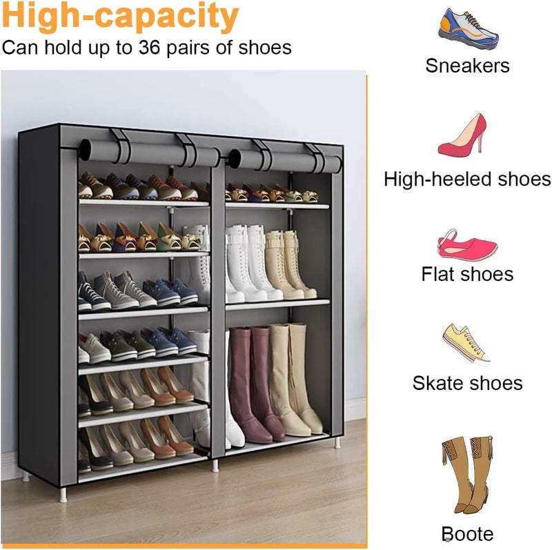 Cestbella Fabric Shoes Rack Cabinet Closet Shoe Storage Organizer with Cover Dustproof Grey 7 Layers 12 Lattices for Bedroom Living Room Hallway Holds 36 Pairs of Shoes - Image 4