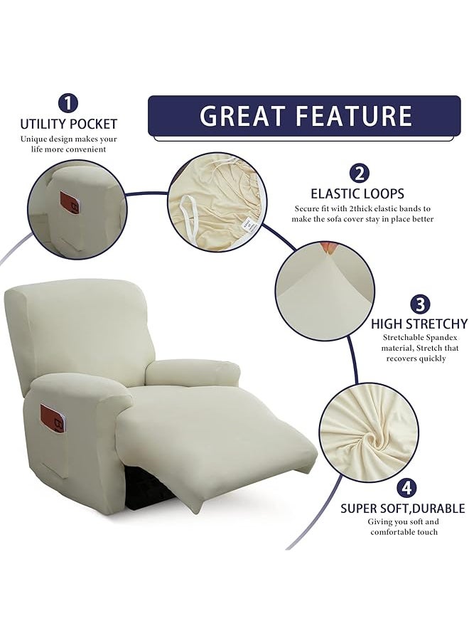 erorex Recliner Slipcover Stretch Soft Slip Reclining Chair Slipcovers 4 Pieces Furniture Protector For Recliner With Pocket Fitted Sofa Couch Cover Lazy Boy Chair Cover Beige  - Image 2