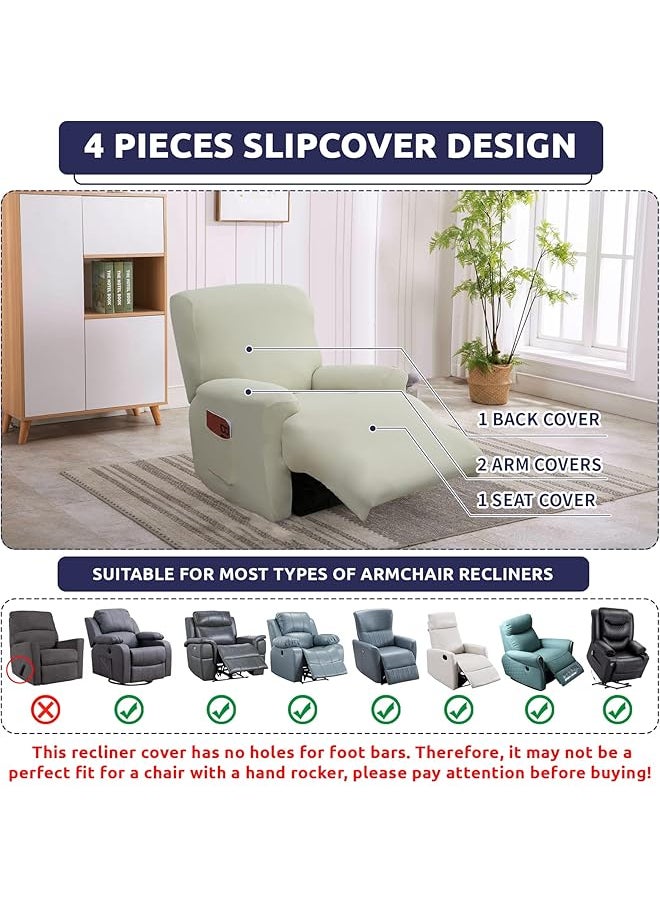erorex Recliner Slipcover Stretch Soft Slip Reclining Chair Slipcovers 4 Pieces Furniture Protector For Recliner With Pocket Fitted Sofa Couch Cover Lazy Boy Chair Cover Beige  - Image 3