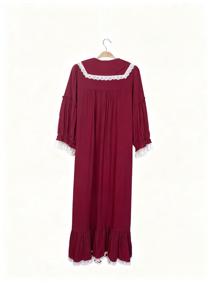 Orchid Red Lace Long Nightgown - Image 3