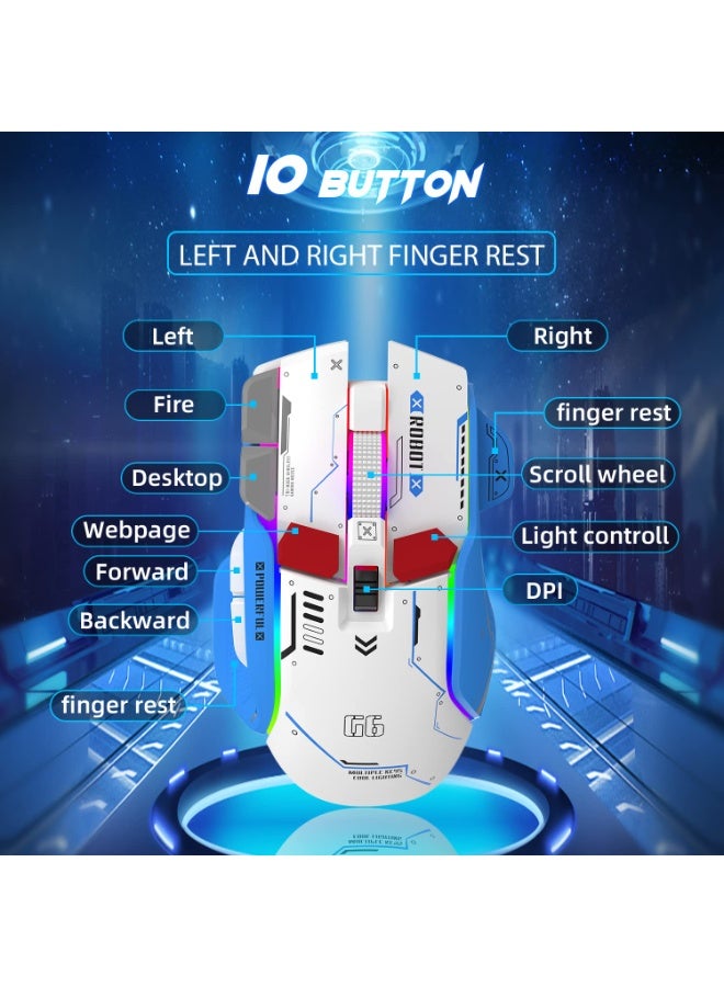 ATTACK SHARK G6 Gaming Mouse, Wired/Wireless/Bluetooth Tri Modes, 5 Adjustable DPI and 11 RGB Backlit, Rechargeable Silent Computer Gaming Mice for Windows/Android/MAC/iOS(White/Blue) - Image 3