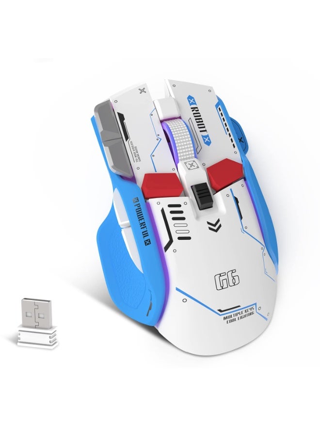 ATTACK SHARK G6 Gaming Mouse, Wired/Wireless/Bluetooth Tri Modes, 5 Adjustable DPI and 11 RGB Backlit, Rechargeable Silent Computer Gaming Mice for Windows/Android/MAC/iOS(White/Blue) - Image 1