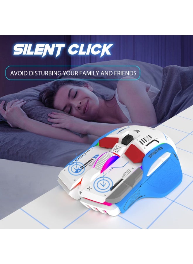 ATTACK SHARK G6 Gaming Mouse, Wired/Wireless/Bluetooth Tri Modes, 5 Adjustable DPI and 11 RGB Backlit, Rechargeable Silent Computer Gaming Mice for Windows/Android/MAC/iOS(White/Blue) - Image 5