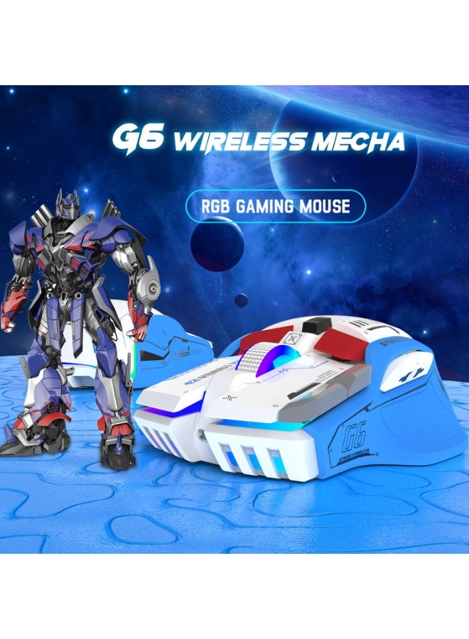 ATTACK SHARK G6 Gaming Mouse, Wired/Wireless/Bluetooth Tri Modes, 5 Adjustable DPI and 11 RGB Backlit, Rechargeable Silent Computer Gaming Mice for Windows/Android/MAC/iOS(White/Blue) - Image 2