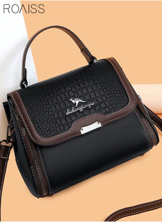 roaiss - Crocodile Pattern Shoulder Crossbody Bag Fashion Elegant Exquisite Multi-pocket Charm High-Quality Texture Fabric Handbag for Women/Mother/Girl Friend Gift Black - Image 1