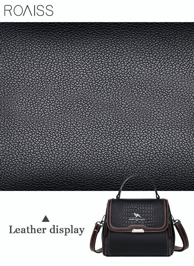 roaiss - Crocodile Pattern Shoulder Crossbody Bag Fashion Elegant Exquisite Multi-pocket Charm High-Quality Texture Fabric Handbag for Women/Mother/Girl Friend Gift Black - Image 1