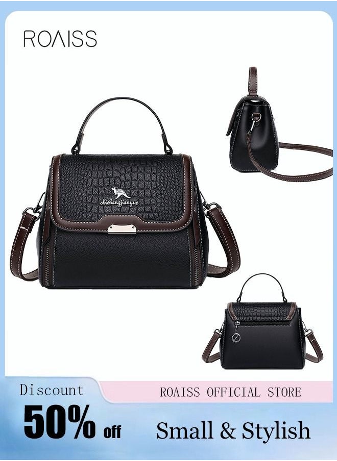 roaiss - Crocodile Pattern Shoulder Crossbody Bag Fashion Elegant Exquisite Multi-pocket Charm High-Quality Texture Fabric Handbag for Women/Mother/Girl Friend Gift Black - Image 1