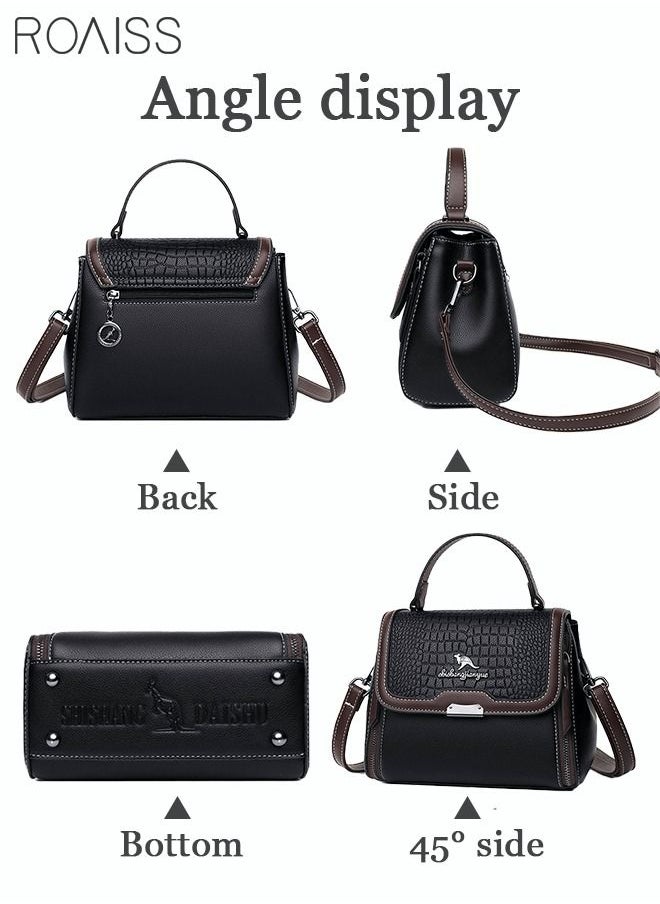 roaiss - Crocodile Pattern Shoulder Crossbody Bag Fashion Elegant Exquisite Multi-pocket Charm High-Quality Texture Fabric Handbag for Women/Mother/Girl Friend Gift Black - Image 1