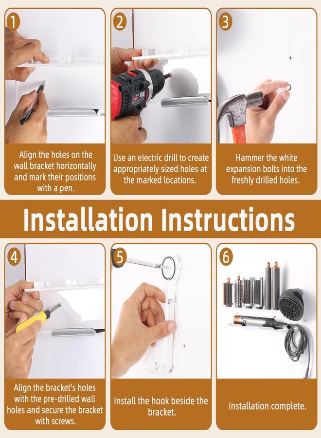 GENCAM 7-Hole Wall Mount Holder Compatible with Dyson Airwrap Styler and Accessories, Acrylic Wall Mount Organizer Compatible with Dyson Airwrap Style i.d Multi-Styler - Image 4