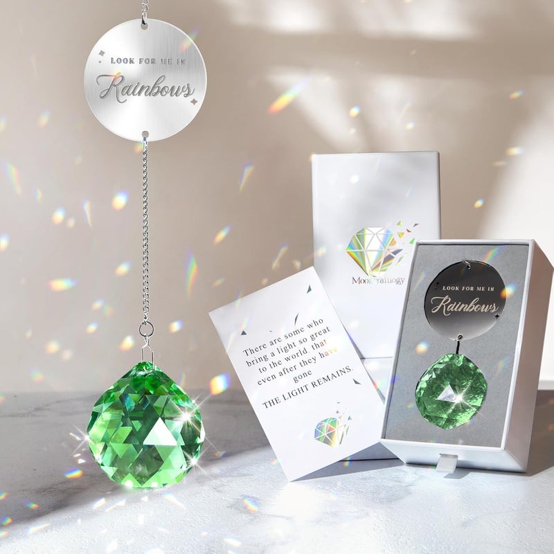 Mooncraftlogy Memorial Gifts for Loss of Loved One, Unique Sympathy Gift Idea Green Crystal Ball Window Suncatcher, Rainbow Sun Catcher Bereavement Grief Box for Loss of Pet Dog Mom Father Husband Son Daughter - Image 1