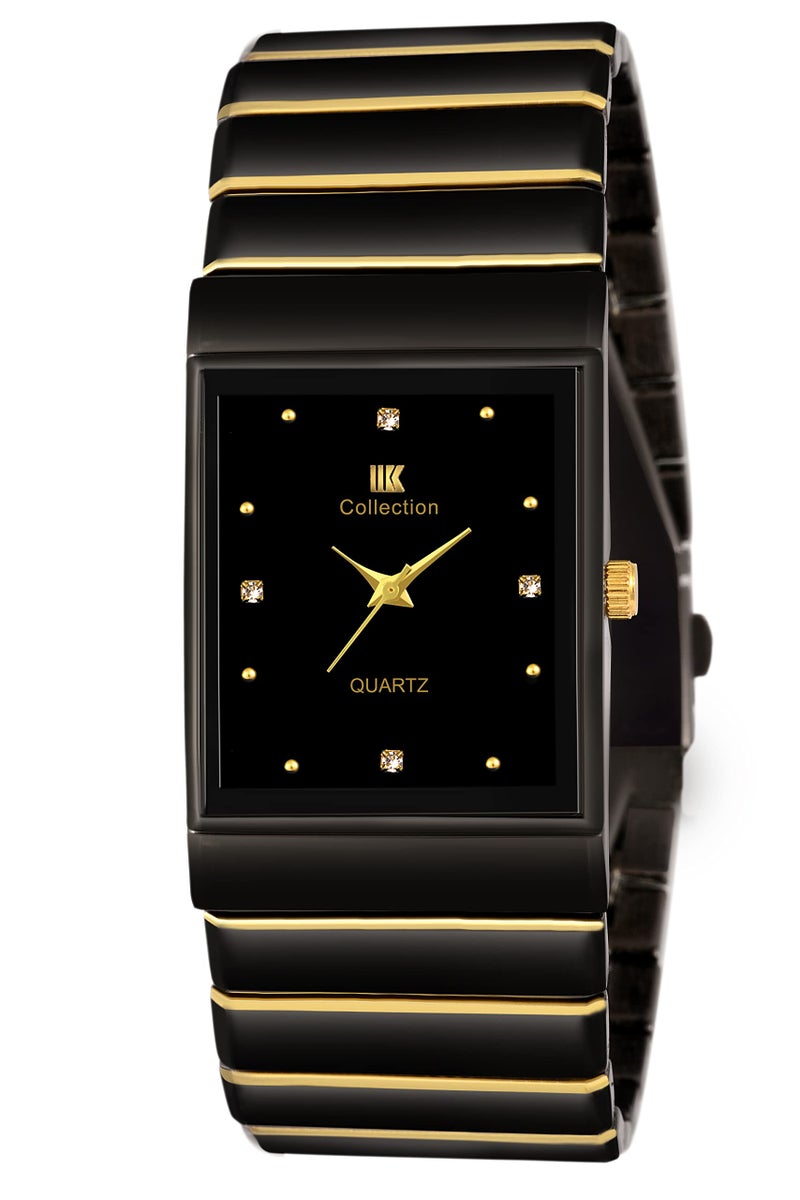IIK Collection مجموعة IIK سوار مع سلسلة معدنية ذات قرص مرصع مستطيل الشكل للرجال والفتيان - Image 2