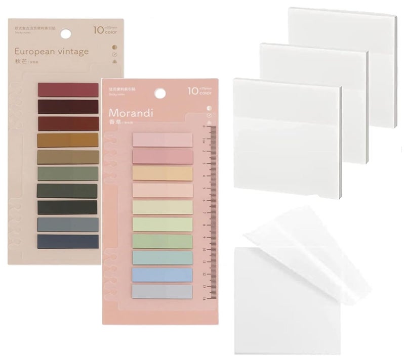 Mincer Transparent Sticky Notes Writable and Multifunctional Tabs | Clear Waterproof Self-Adhesive Translucent 3 X 3 Memo Sticky Notes for (Color 400 Pcs, White 50 Pcs) (Pack of 3) - Image 1