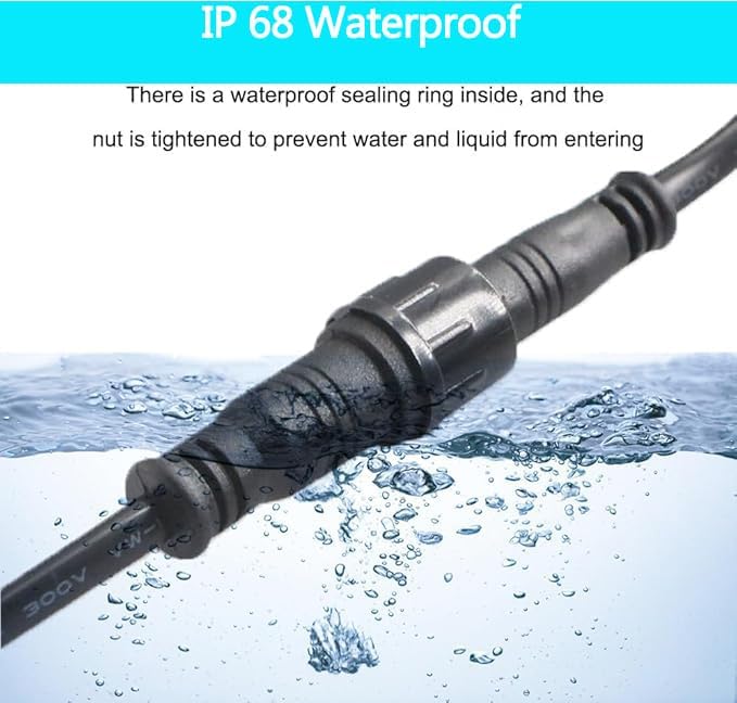 dstfuy Waterproof Connector 2 Wire,22AWG 2Pin Male Female Plug LED Connector with IP68,30CM Extension Cable for Car,LED Strip Lights(3Pack) - Image 3