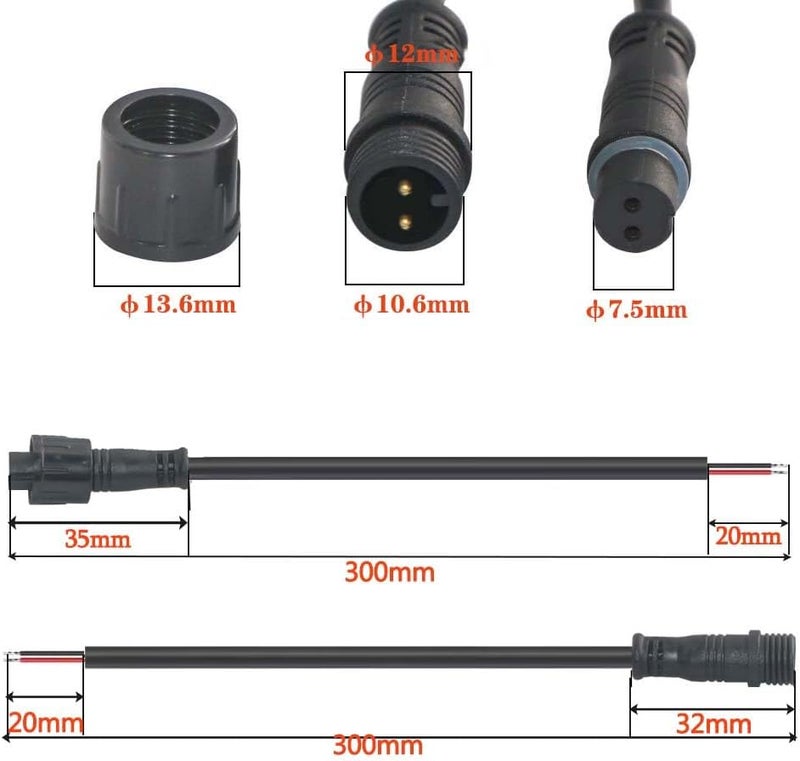 dstfuy Waterproof Connector 2 Wire,22AWG 2Pin Male Female Plug LED Connector with IP68,30CM Extension Cable for Car,LED Strip Lights(3Pack) - Image 4