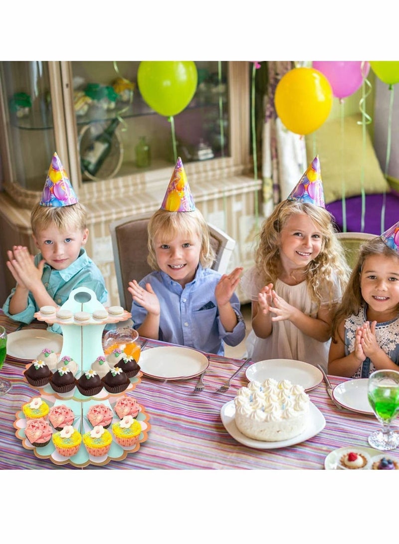 Y&D 3 Tiers Paper Cake Stand Set Sizes Cupcake Stands for Birthday Biodegradable Round Food Display Afternoon Tea Wedding Party Anniversary Christening Fruit Desserts - Image 3