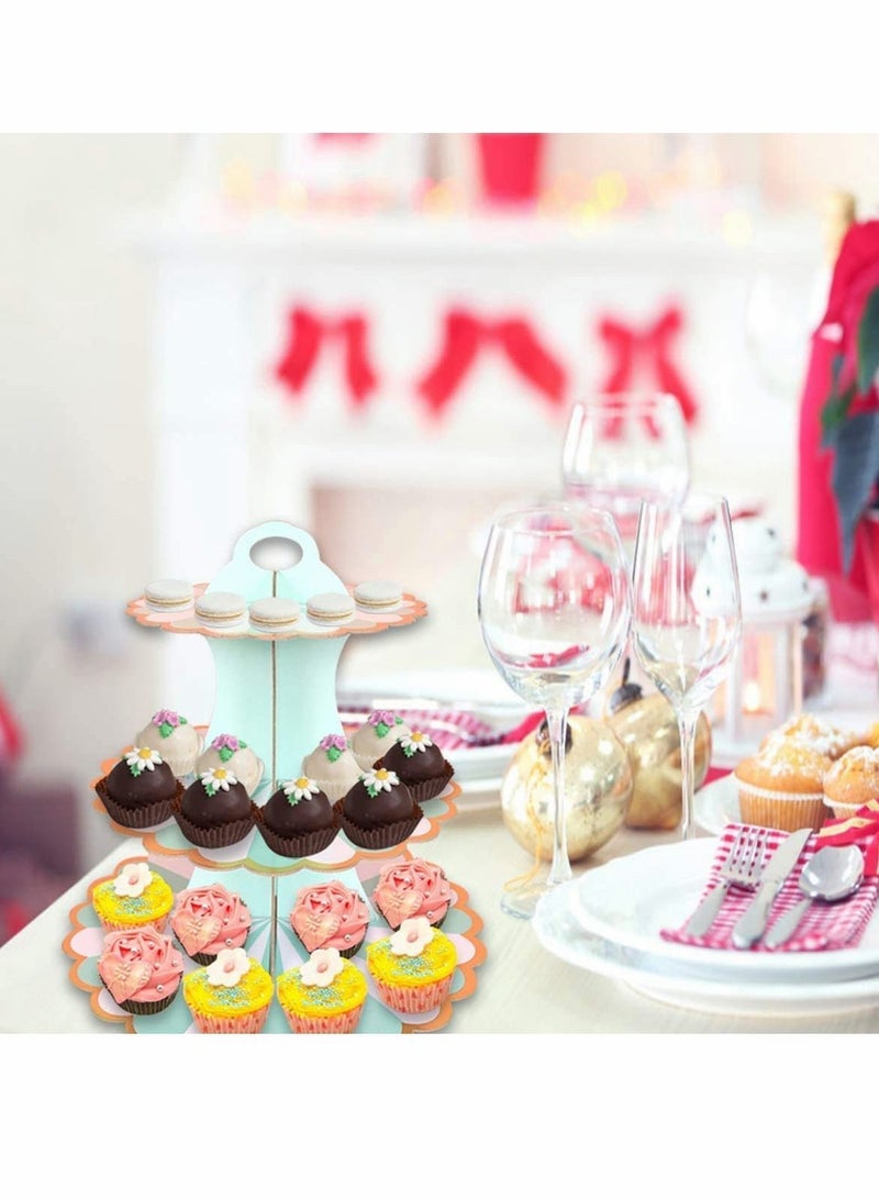 Y&D 3 Tiers Paper Cake Stand Set Sizes Cupcake Stands for Birthday Biodegradable Round Food Display Afternoon Tea Wedding Party Anniversary Christening Fruit Desserts - Image 4