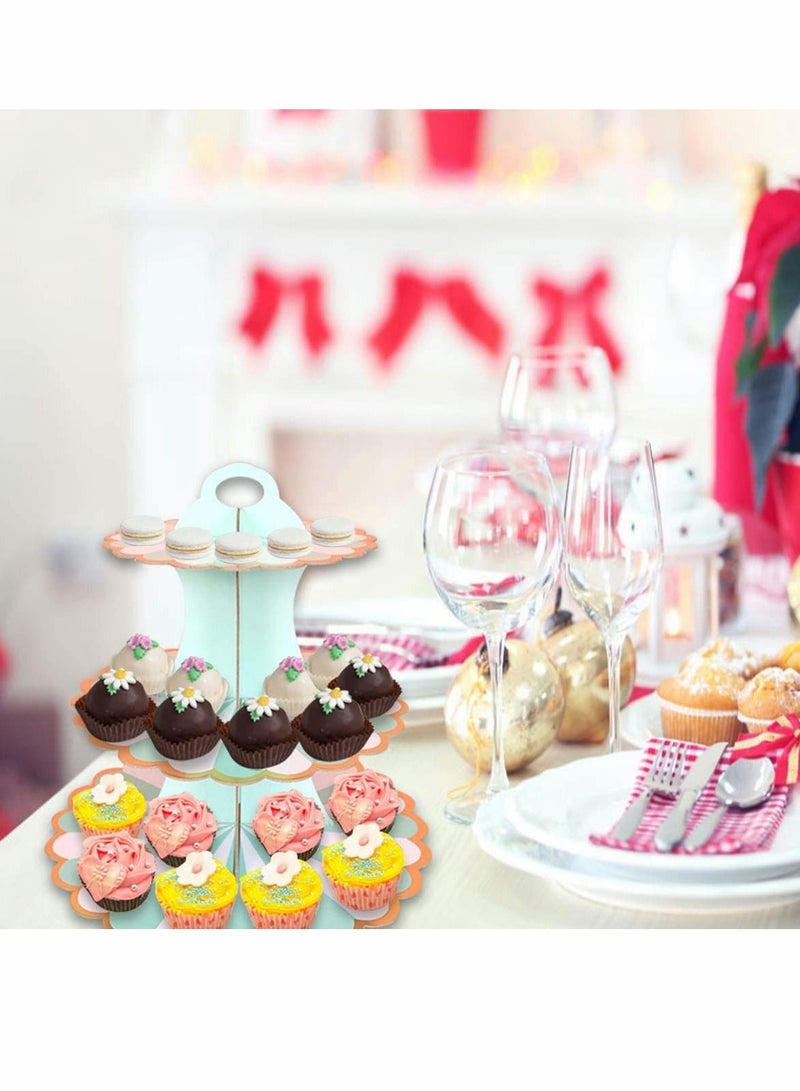 Y&D 3 Tiers Paper Cake Stand Set Sizes Cupcake Stands for Birthday Biodegradable Round Food Display Afternoon Tea Wedding Party Anniversary Christening Fruit Desserts - Image 2