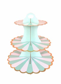 Y&D 3 Tiers Paper Cake Stand Set Sizes Cupcake Stands for Birthday Biodegradable Round Food Display Afternoon Tea Wedding Party Anniversary Christening Fruit Desserts  - Image 1