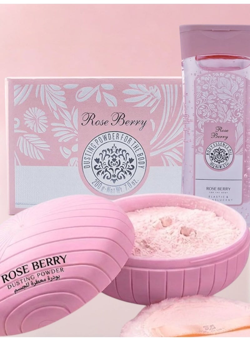 ROSE BERRY DUSTING POWDER FOR THE BODY + BODY ESSENCE OIL - Image 1