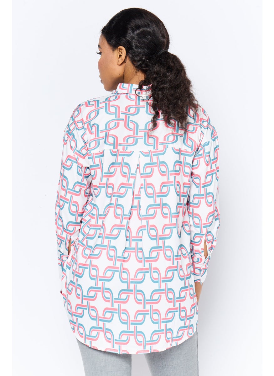 Kathy Ireland Women Spread Collar Long Sleeve Allover Print Shirt, Multicolor  - Image 4