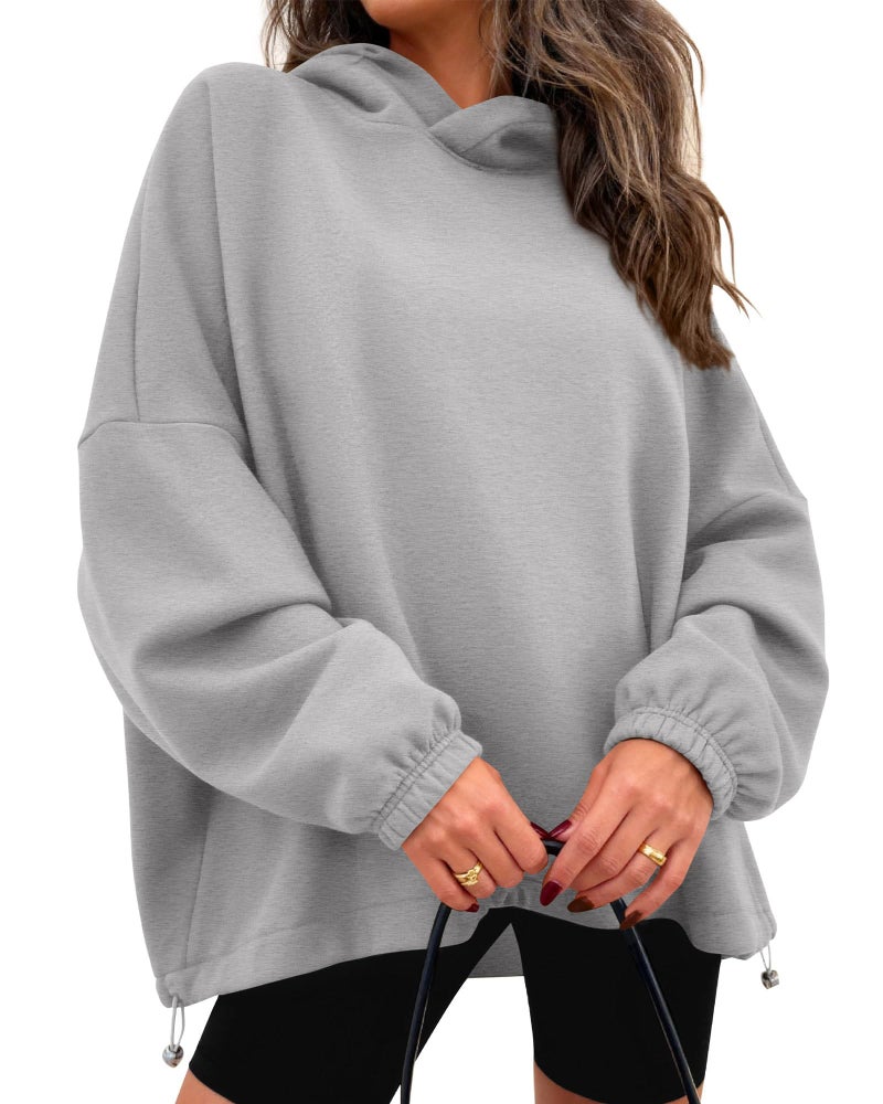 KIRUNDO Hoodies For Women 2025 Fall Fashion Hooded Oversized Sweatshirt Long Sleeve Fleece Pullover Trendy Winter Clothes(Grey, Small) - Image 1
