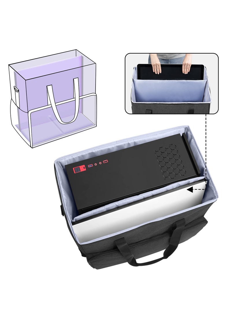 CURMIO CURMIO PC Carrying Case for Desktop Tower and Monitor, Desktop Travel Bag with Inner Divider, Bag Only, Black  - Image 2